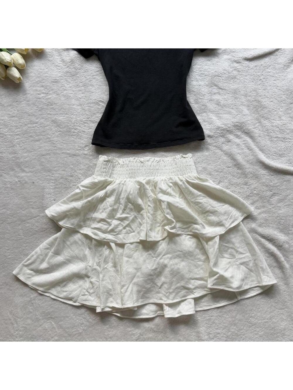 Princess Polly white ruffle boho indie summer mini skirt